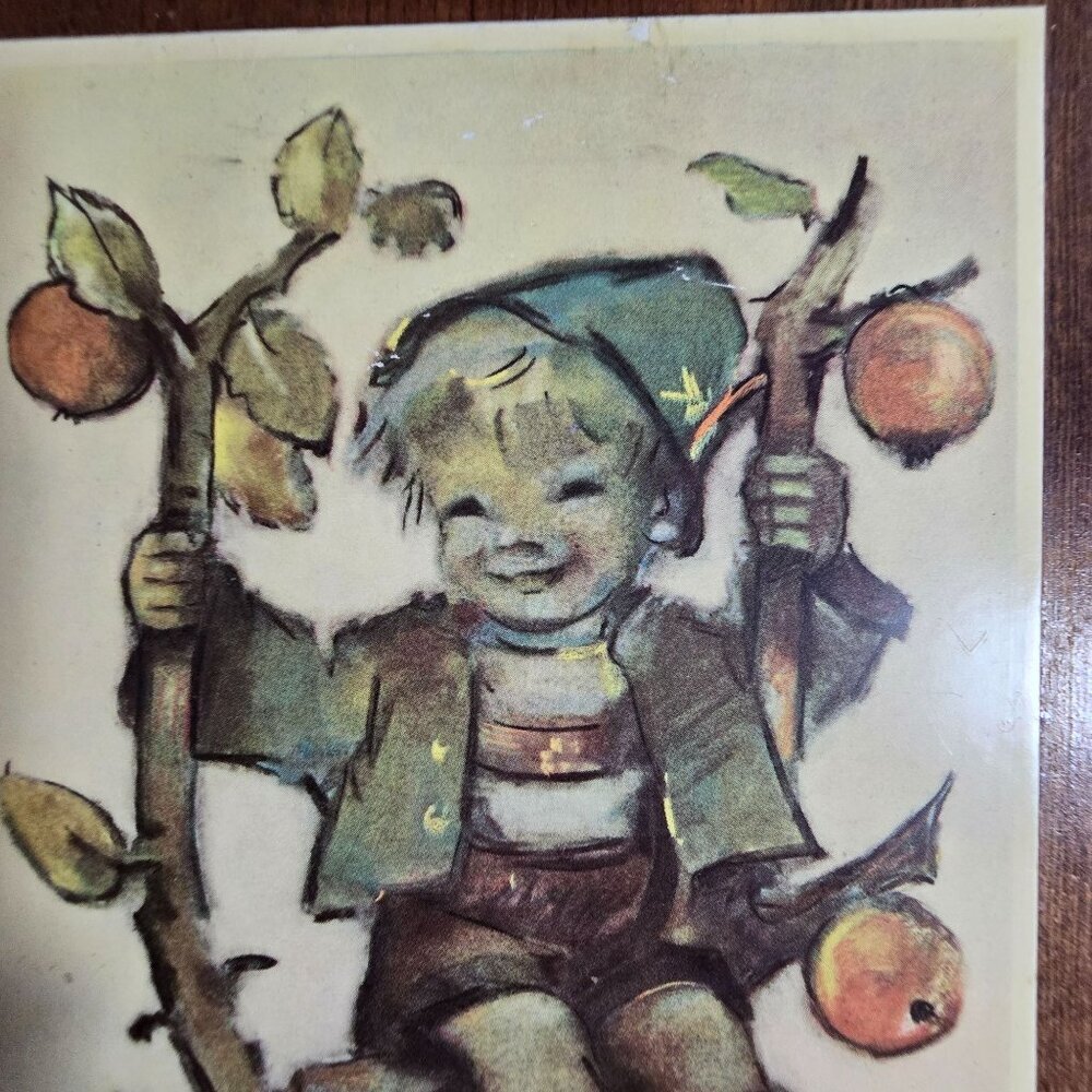 Vintage Set MCM Hummel Wall Plaques Boy & Girl On Trees Wooden Backing Rustic - Picture 11 of 12